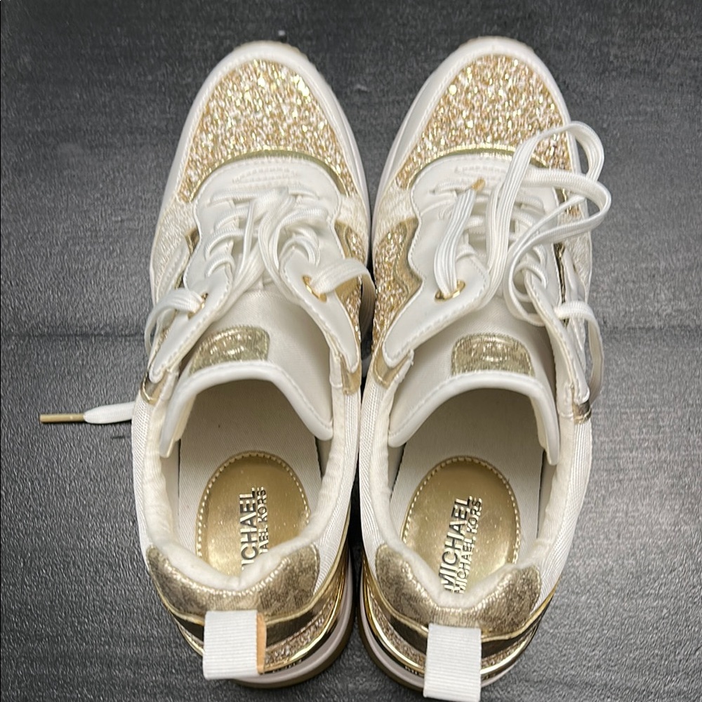 Michael Kors Kids Gold and White Sneakers